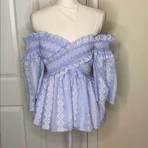 Blue & White off the shoulder Blouse